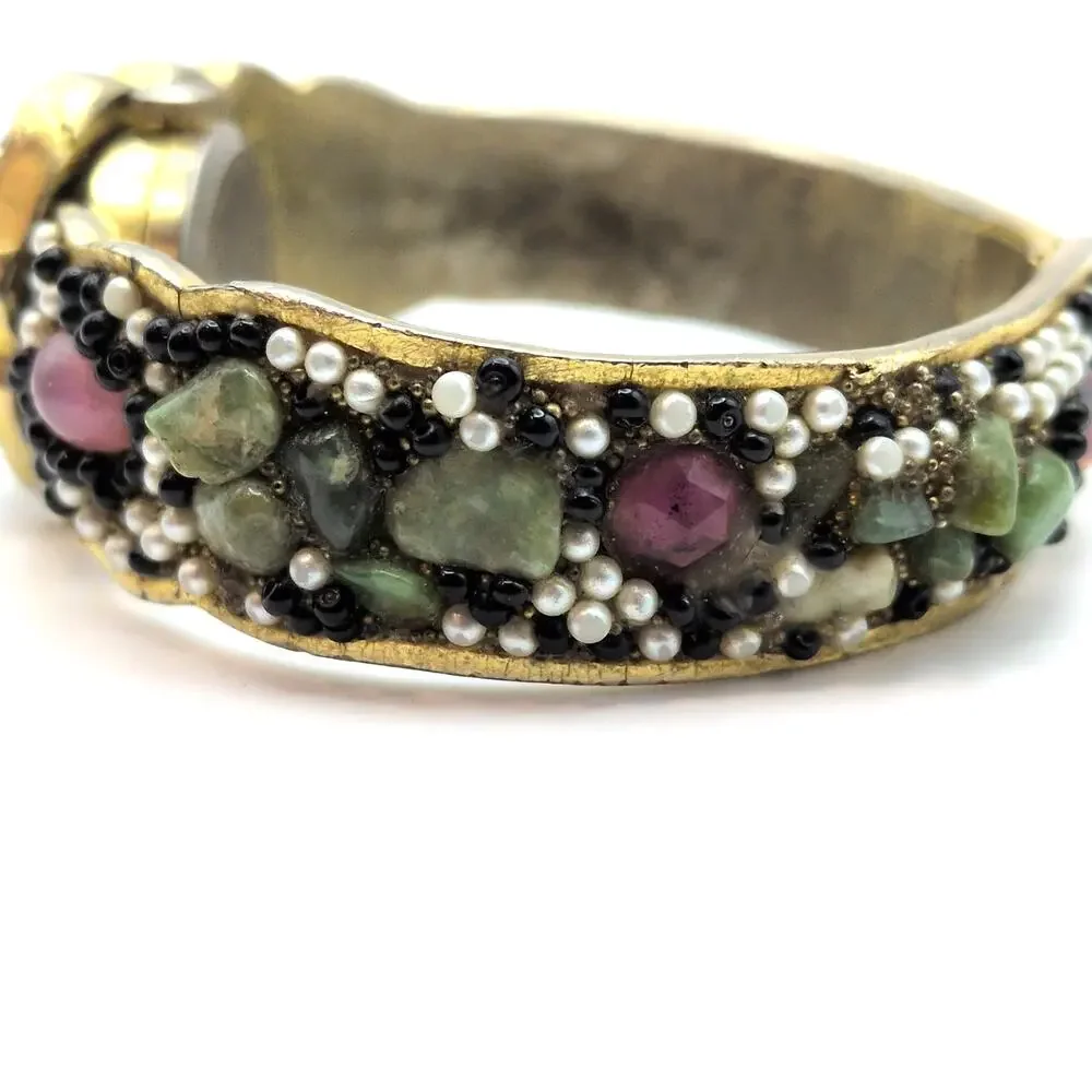 Vintage Norman Hidden Dial Beaded Clamper Bracelet Watch *As Is - Non Working